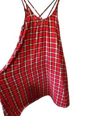 Cherish Red Plaid Strappy Slip Maxi Dress. See Pictures for measurements